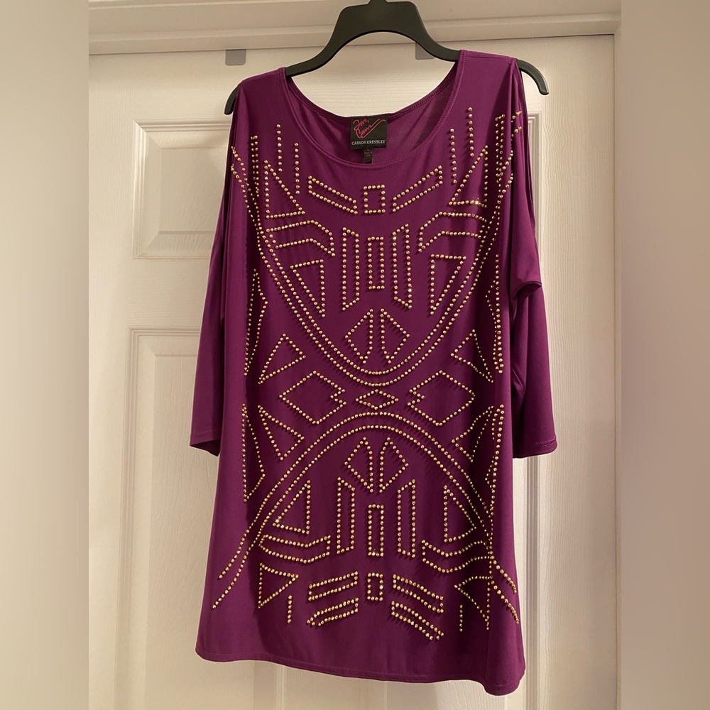 Carson Kressley Purple Top with Gold embellishment